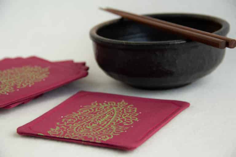 Coasters with bowl and chopsticks