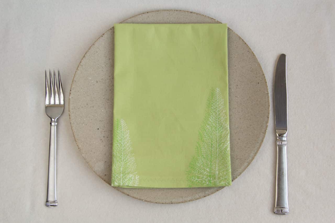 Napkin with dinner plate and silverware