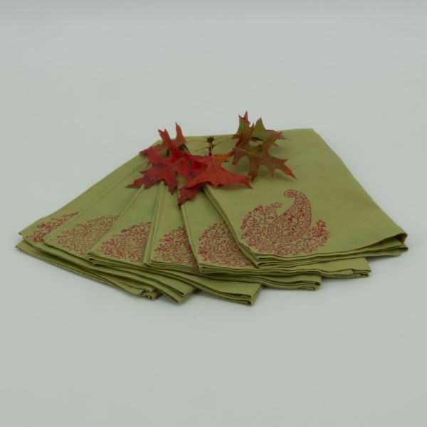 Six folded napkins with an oak leaf cluster
